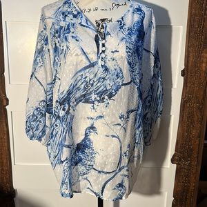 Liz Claiborne Blue Peacock Embellished Blouse | Size Large | Elegant Design